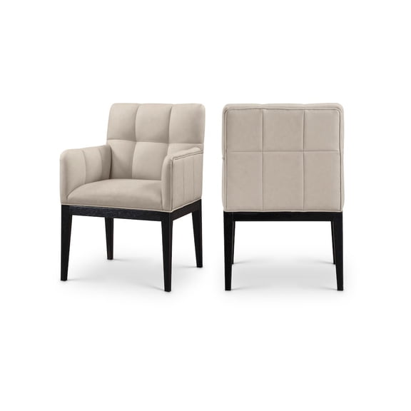 Meridian Furniture Adrian Taupe Vegan Leather Dining Arm Chair, Set of 2