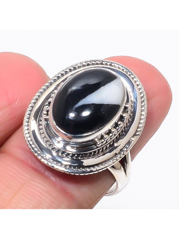 White Buffalo Turquoise Solid 925 Solid Sterling Silver Ring Size 8|Handmade Ring, Gift for her, Black Ring, Gemstone Silver Jewelry