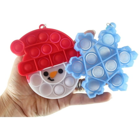 Set of 2 Cute Christmas Bubble Poppers - Snowman and Snowflake - Fidget Toy - Fun Party Favor Toy - Winter Holiday (Random Colors)