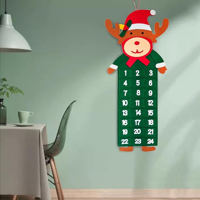 Calendario de Adviento creativo, colgante de decoración, tela colgante con bolsillos rellenables, 24 días, fieltro DIY para , año de oficina, Nav Alce Colco Calendario de adviento