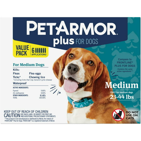 PetArmor Plus Flea & Tick Prevention for Medium Dogs (23 to 44 Pounds), 6 Monthly