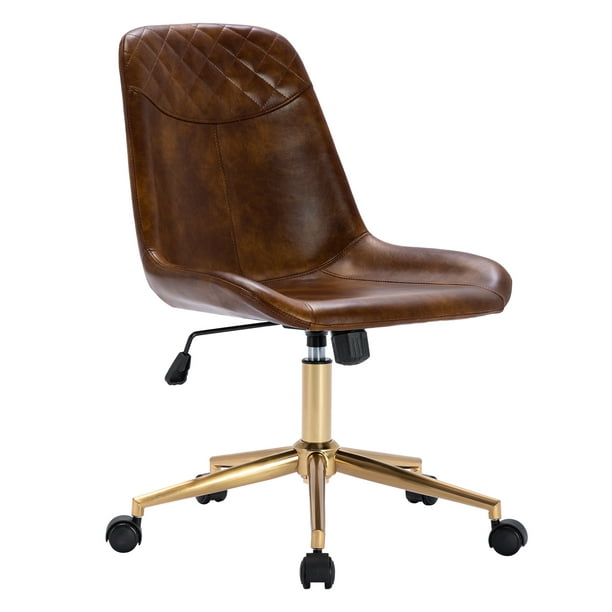 Duhome Office Task Chair Pu Leather, Brown Leather Office Chair No Arms