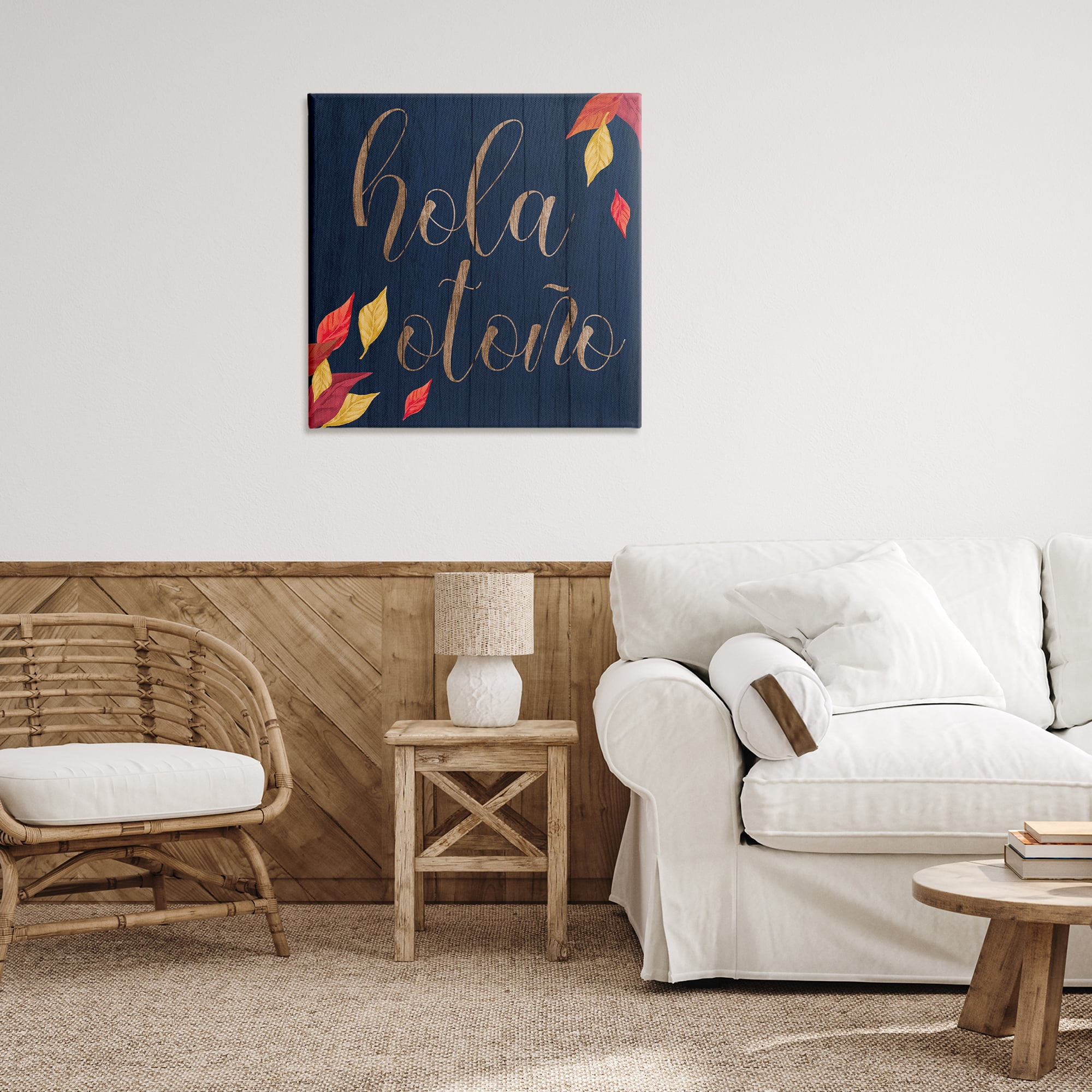 Stupell Industries Hola Otoño con Hojas Holiday Painting Wrapped Canvas Art Print Wall Art, 30 x 30