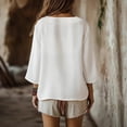 thumbnail image 4 of Endives Women's Linen Blouse 3/4 Sleeve Tops V Neck Loose Fit Summer Top Beach Vacation Outfit White, 4 of 7