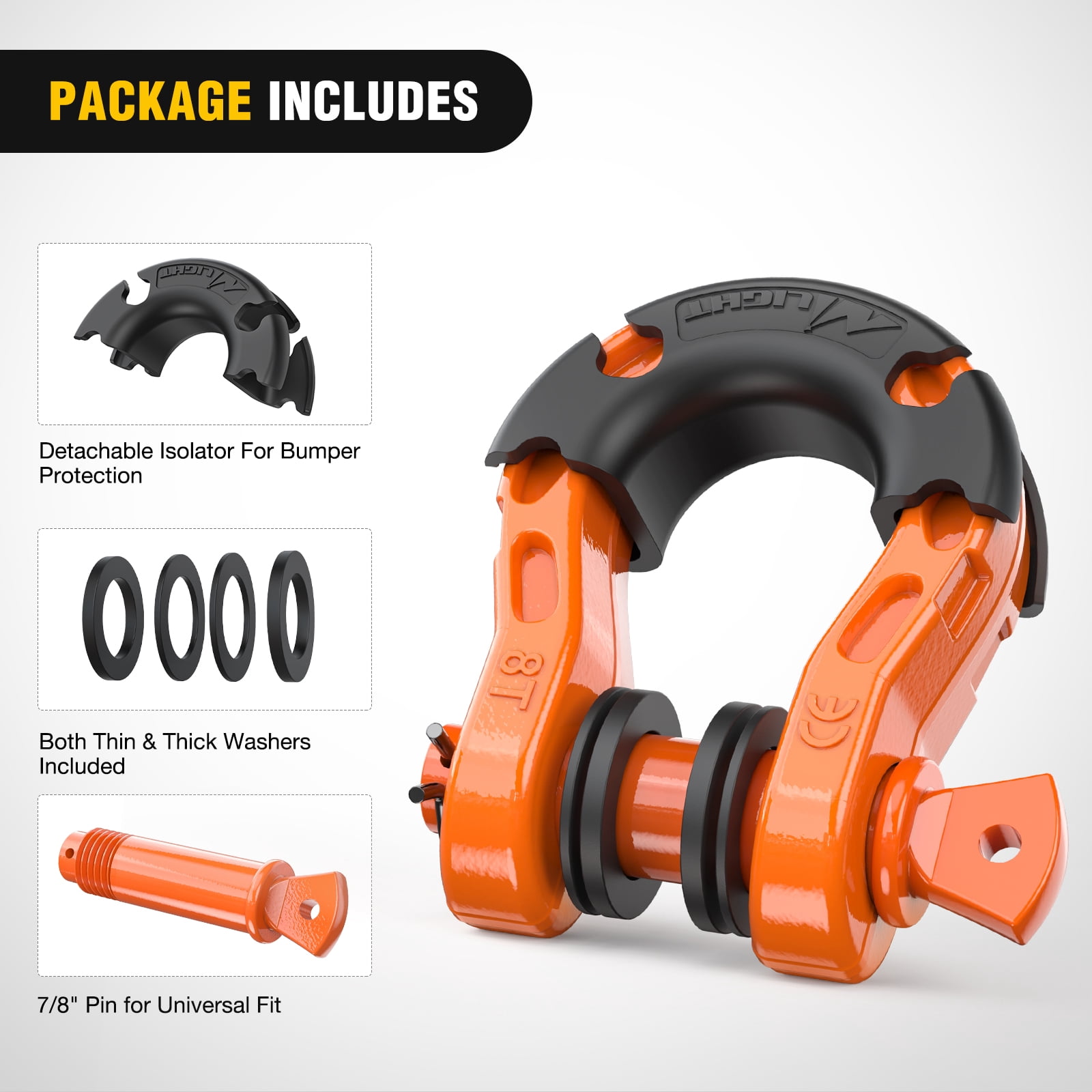 Nilight 2 Pack 3/4" Mega D-Ring Shackle with 7/8" Screw Pin 68,000LBS Break Strength, Heavy Duty Off Road Recovery Shackle for Use with Tow Strap, Winch, Off-Road Jeep Truck Vehicle, 2 Years Warranty