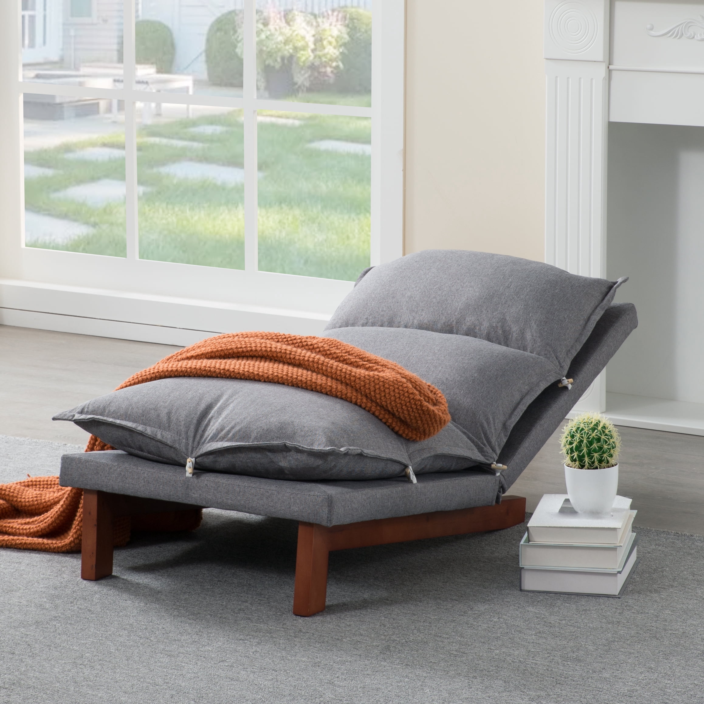 Gewnee Tatami Floor Recliner Chair - 5-Position Adjustable Lounge Chair with Solid Wood Frame,Linen Fabric & High-Density Sponge,Easy Assembly for Living Room,Bedroom,Game Room