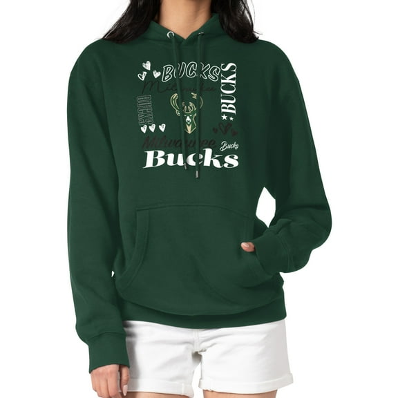Women's G-III 4Her by Carl Banks Green Milwaukee Bucks Team Collage Graphic Fleece Pullover Hoodie