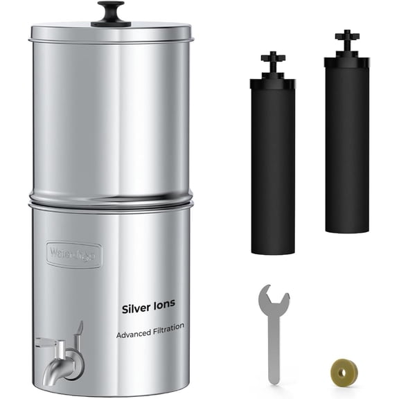 Waterdrop 2.25G Gravity-fed Water Filter System, with Silver Ions Enhanced Filtration with 2 Black Carbon Filters and Metal Spigot