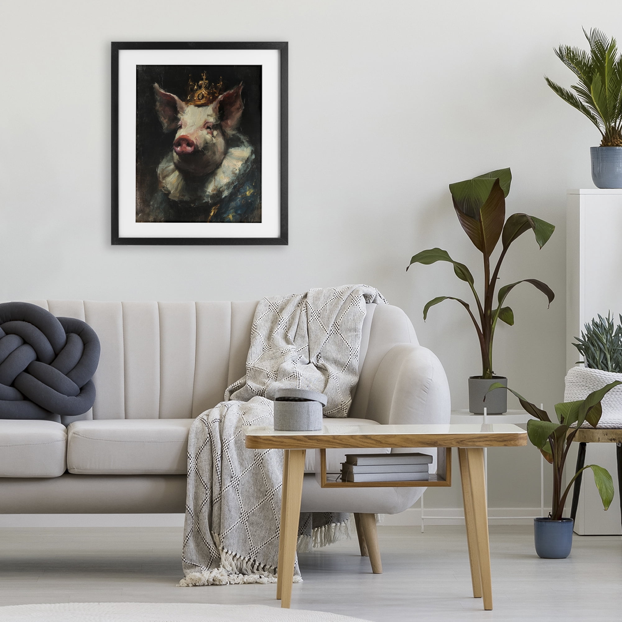 Stupell Industries Crowned Imperial Pig Black Framed Print Under Glass, design by Svetlana Aleynikova