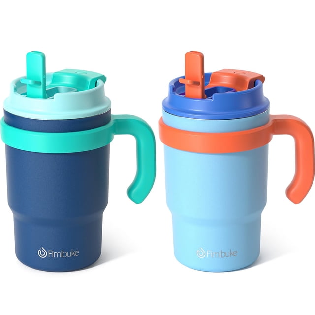 Vaso aislante para niños Fimibuke, 473 ml, con asa y pajitas, paquete de 2