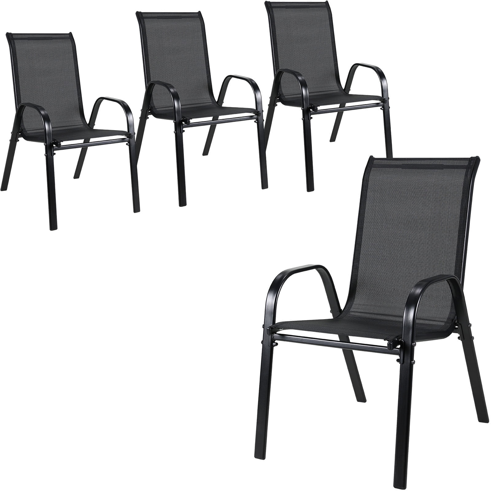 LAZY BUDDY Patio Chairs Set of 4, Stackable Outdoor Dining Chairs, Heavy Duty Breathable Chairs for Backyard, Garden, Lawn 330lbs