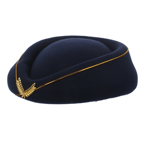 Gorro de azafata de vuelo de lana para mujer, ideal para disfraces, cosplay y actuaciones musicales - Talla M (Azul marino)