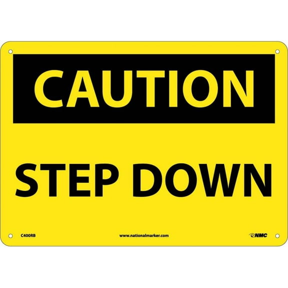 NMC Signs C400Rb, Caution Step Down Sign, 10 X 14, Rigid Plastic .050