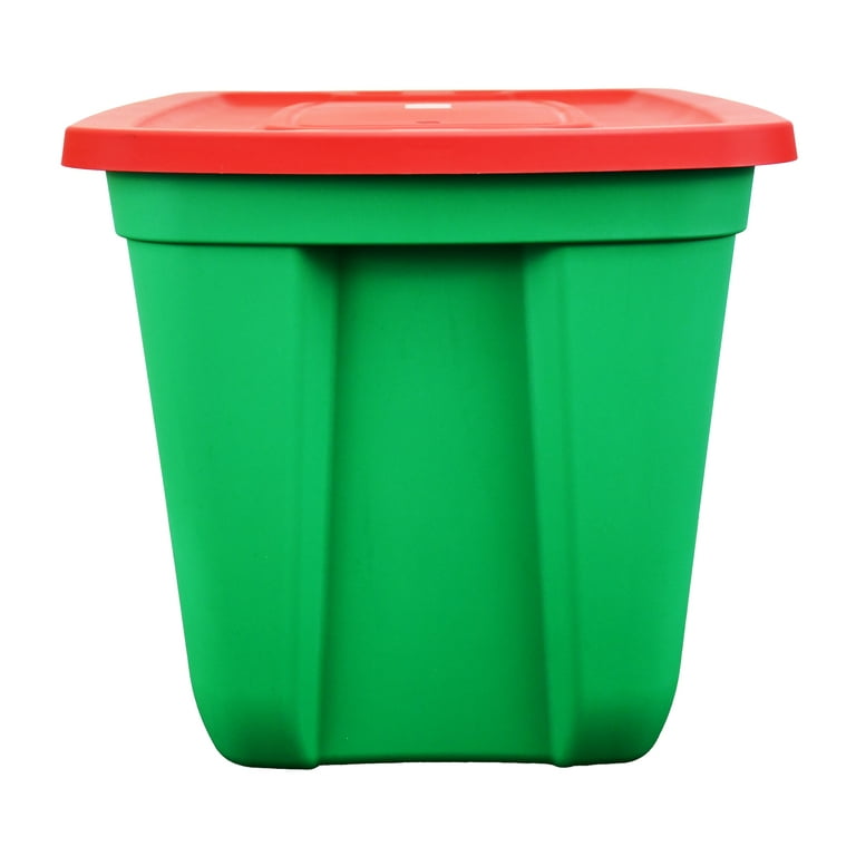 HOMZ 18 Gallon Heavy Duty Plastic Holiday Storage Totes, Green/Red