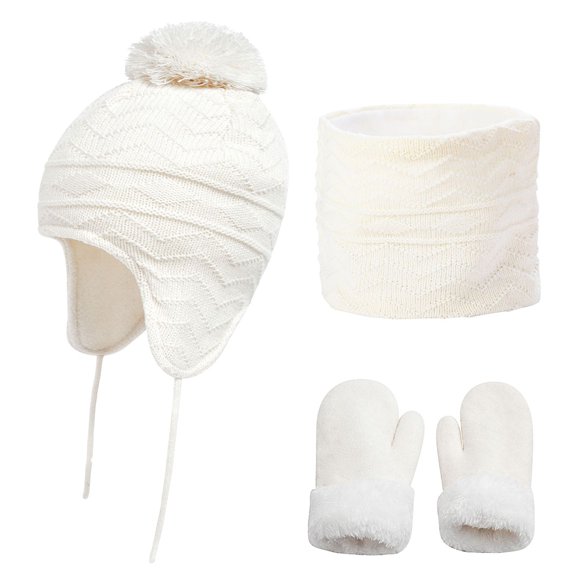 Chenyin Kids Toddler Hat Scarf Gloves 3PCS Set Padded Scarf Fall Winter Woolen Hat Boys Girls Gloves Warm Outfit 1-6 Years