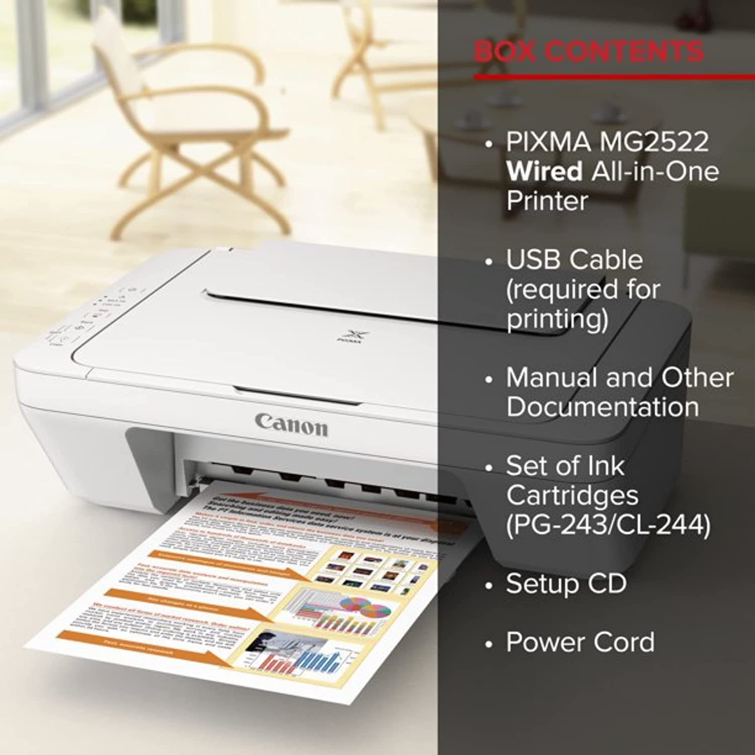 Canon PIXMA MG2520 - Multifunction printer - color - ink-jet - 8.5 in x 11.7 in (original) - A4/Legal (media) - up to 8 ipm (printing) - 60 sheets - USB 2.0 - image 5 of 5