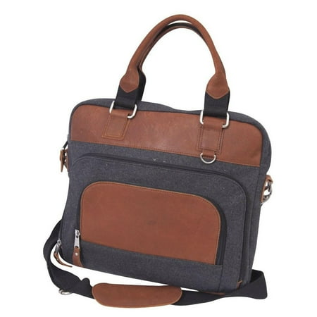 - Canyon Outback Jonah 14-inch Wool and Leather Laptop Briefcase - Grey and Tan