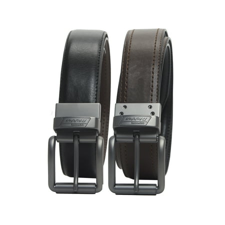 - Men's Genuine Leather Reversible Work Belt with Stictching Detail and Gunmetal Buckle