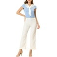 thumbnail image 2 of INSPIRE CHIC Women's Pleated Front V Tie Neck Cap Sleeve Work Office Tops Blue S, 2 of 5