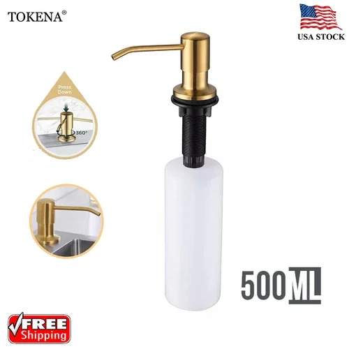 Soap Dispenser For Kitchen Sink Gold Brushed Countertop Pump With 17Oz Bottle Us