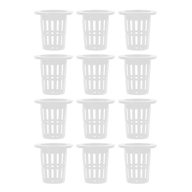 Vasos de red de malla ranurada: 50 unidades de cestas hidropónicas, macetas de red, cestas para viveros de jardín, cubos con borde ancho para acuaponía, hidroponía, color blanco