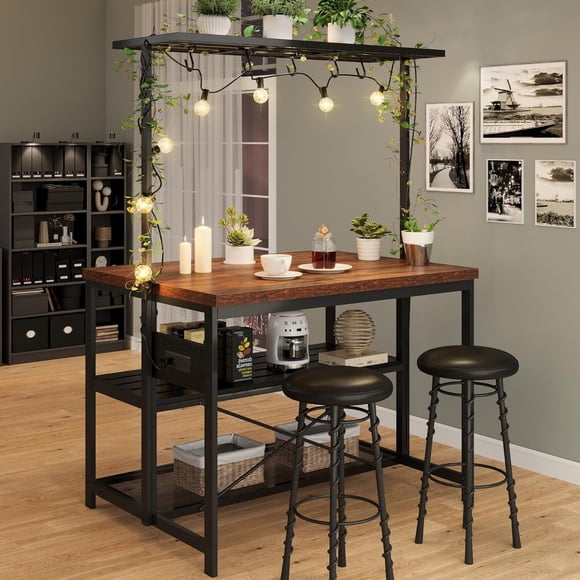 Ourlova 47 In Kitchen Island with Storage Heavy Duty Coffee Bar Table with Shelf Farmhouse Style Island Tables for Kitchen Small Spaces 5 Racks Brown