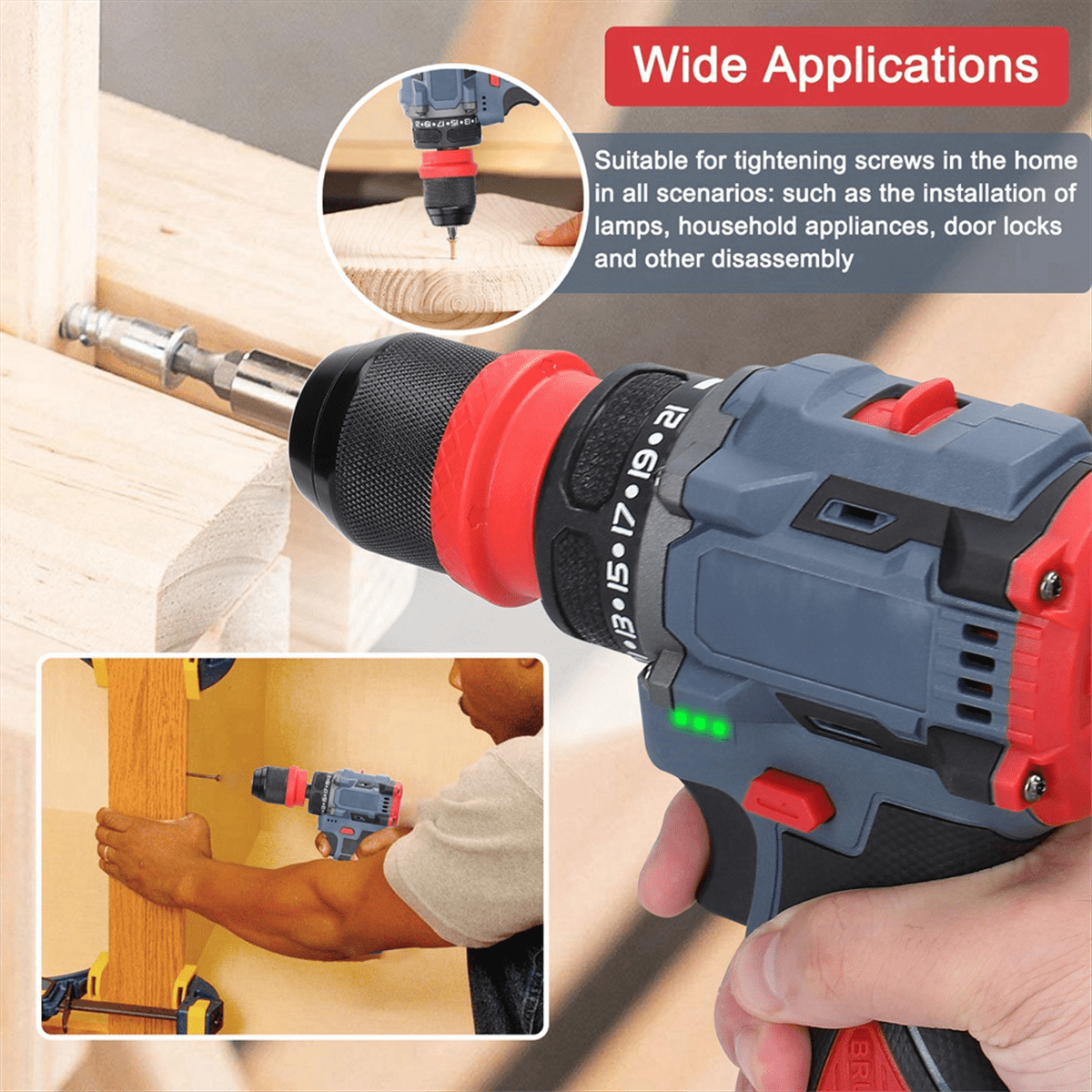 16.8V 2-In-1 Lithium Drill Electric Screwdriver Multi-Function Power Tool 45Nm Torque Brushless Motor Screw Driver B