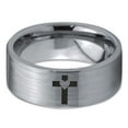 thumbnail image 2 of Tungsten Heart Cross Band Ring 8mm Men Women Comfort Fit Gray Flat Cut Brushed Polished, 2 of 4