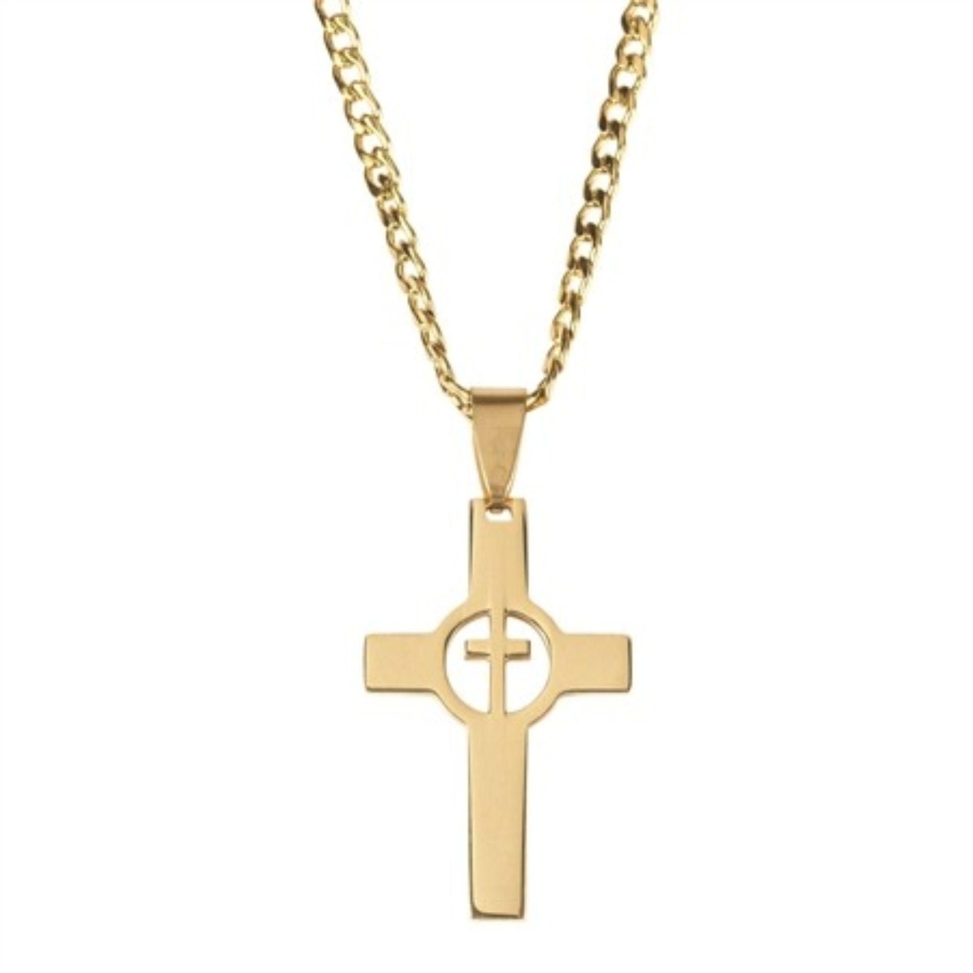 24" Gold Men's Cutout Cross Necklace with Header Card