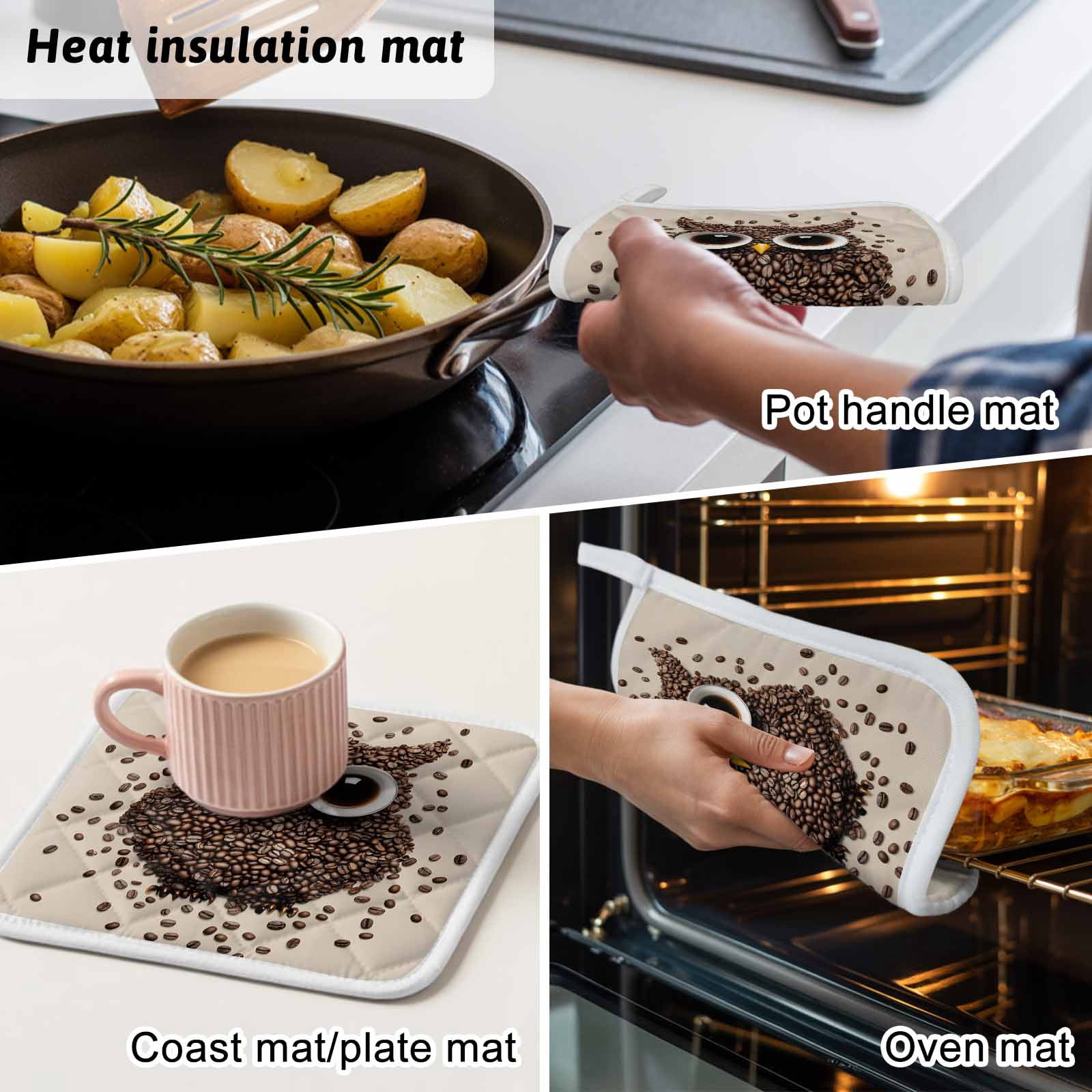 Coffee Owl Pot Holders for Kitchen Heatproof Potholder, 5 Pack Cute Bird Big Eyes Animals Brown Beans Hot Pads Multipurpose Oven Pads Cloth Potholders Trivet for Cooking Baking
