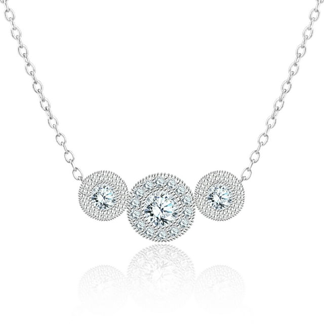 JeenMata Collier Trio en Diamant de Laboratoire - Collier Halo Taille Ronde en Placage Or Blanc