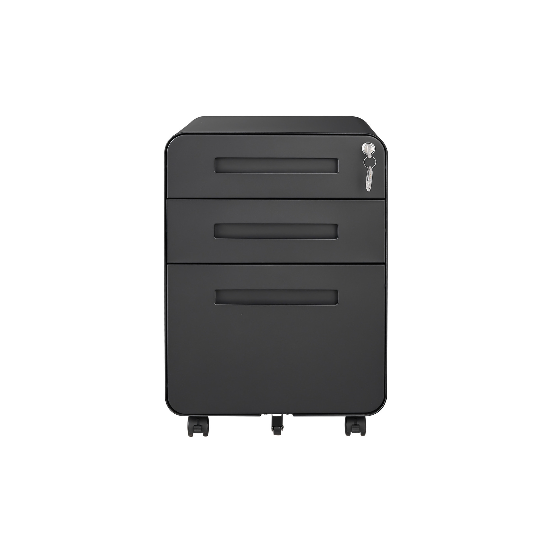 Noble House Steel Rounded 3-Drawer Mobile Filing Cabinet, Legal File Storage with 5 Wheels, Black