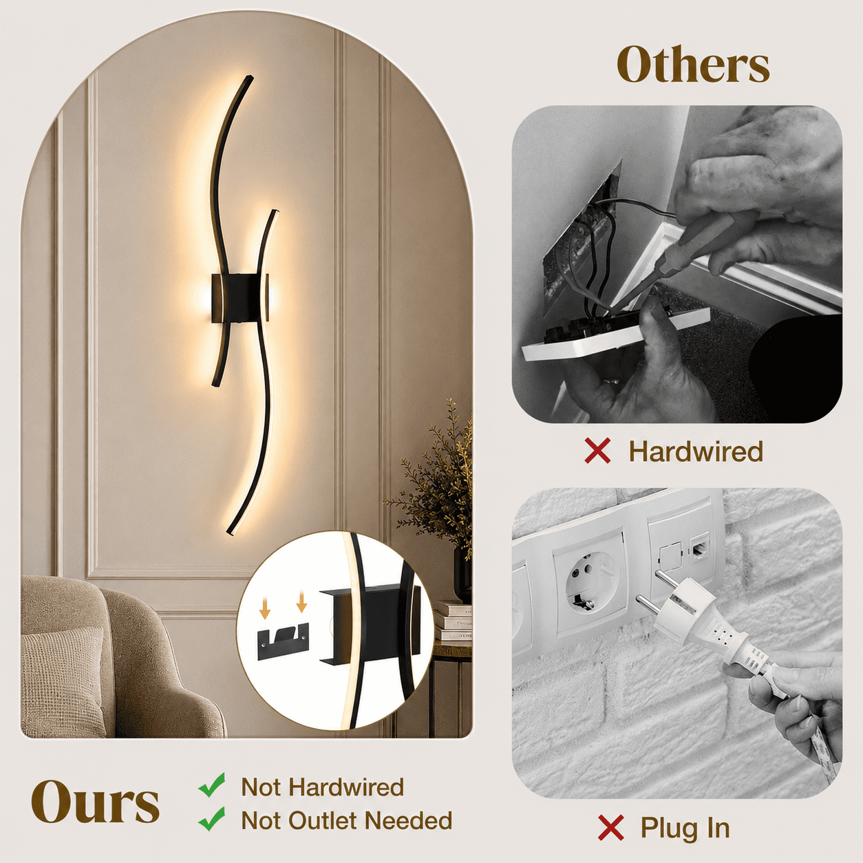 Laybasic 39.3" Large Battery Operated Wireless Wall Sconces Set of 2, Black Modern Rechargeable Wall Light with Remote, 3CCT Dimmable Wireless Wall Lamp for Living Room Bedroom Hallway