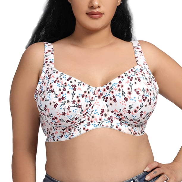 Sujetador De Cobertura Completa Para Mujer, Sujetadores Suaves Ultrafinos Para Uso Diario, Senos Recogidos, Hebilla En Forma De O, Correas Ajustables Para El Ocio ANGGREK Blanco Impreso 42D