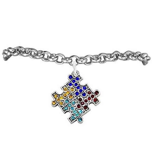 "Autism Crystal Puzzle Piece" , Hypoallergenic Adjustable Bracelet. Nickle, Cadmium, and Lead Free