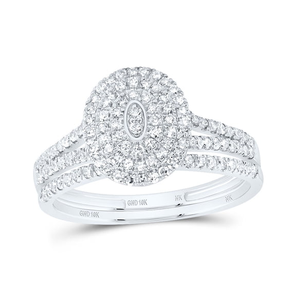 10kt White Gold 1/2 Cttw Diamond Oval Double Halo Wedding Engagement Anniversary Bridal Set, Women Size: 5-9