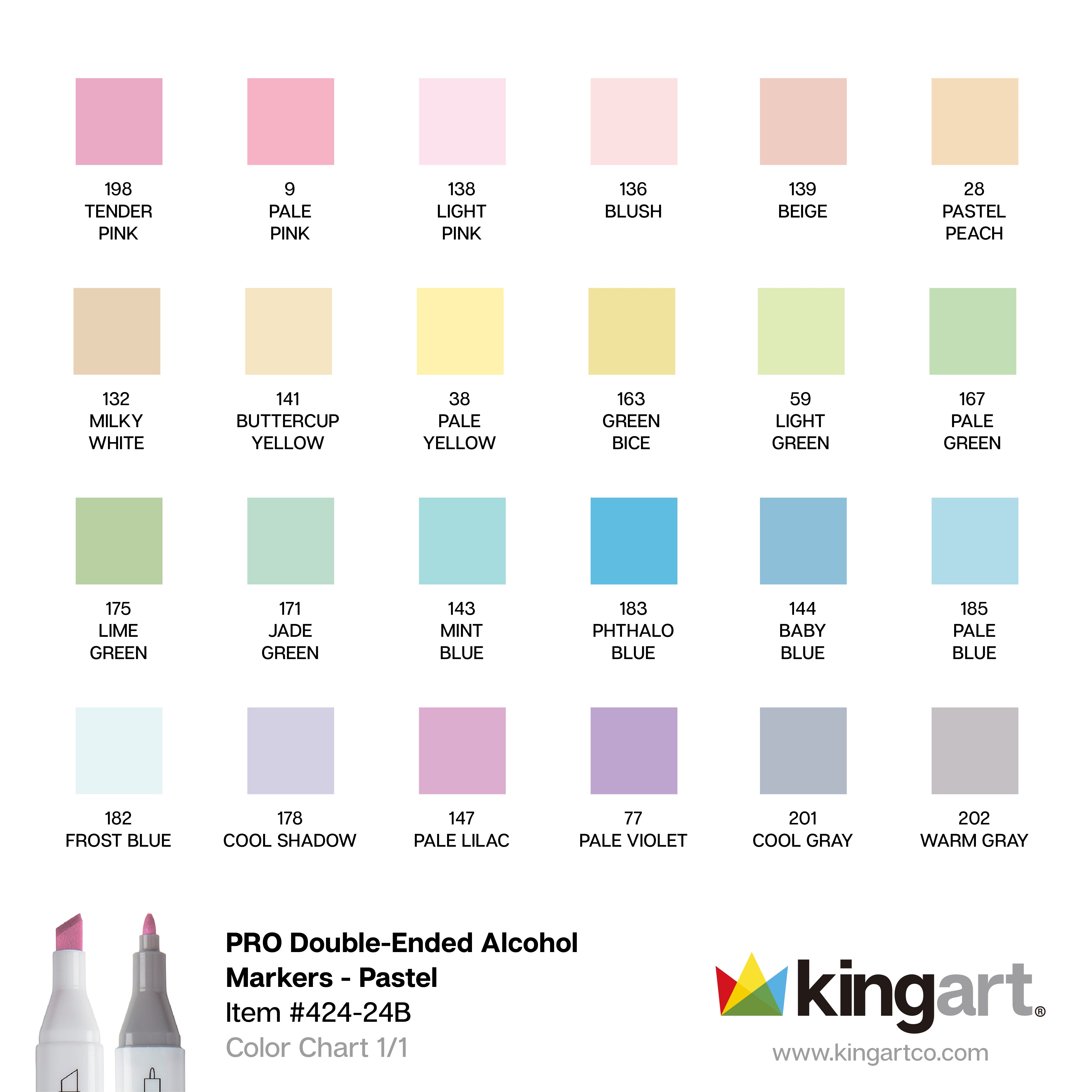 Kingart Pro Double-Ended Art Alcohol Markers, Pastel Set of 24 photo 5