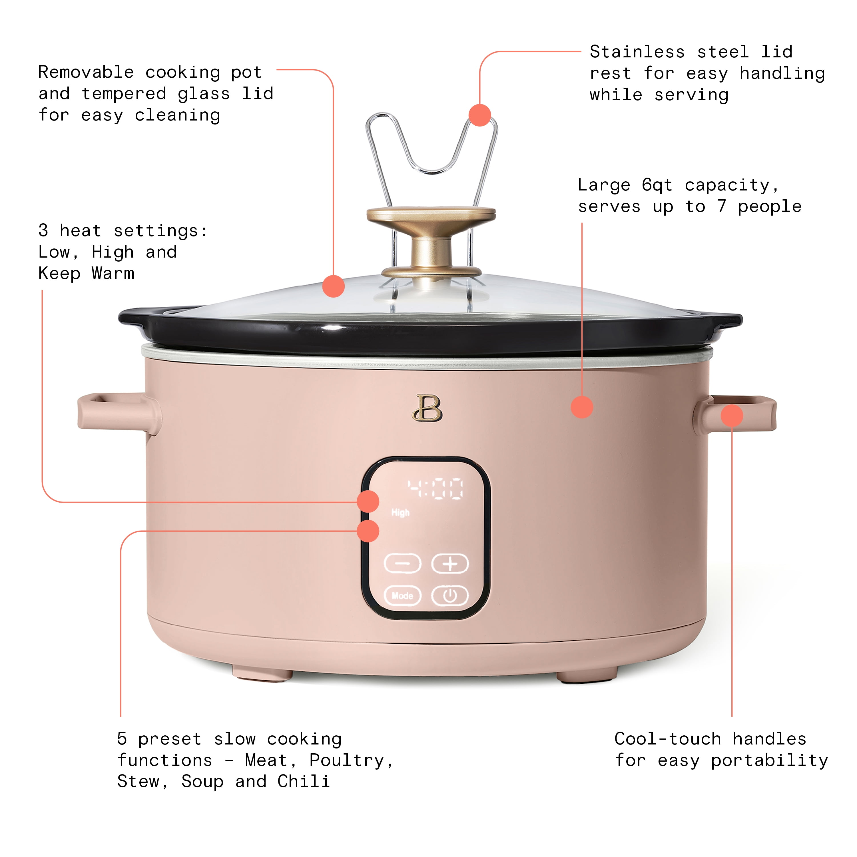 Beautiful 6 Qt Programmable Slow Cooker, Porcini Taupe by Drew Barrymore