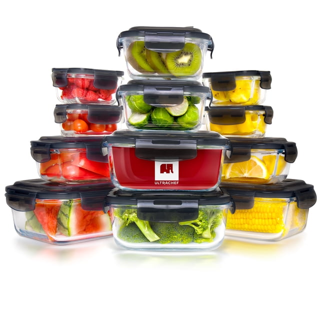 Juego de 24 Piezas Recipientes de Vidrio Herméticos Ultrachef Almacenamiento de Alimentos Sin BPA