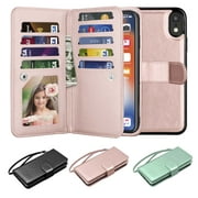 Wallet Cases For Apple iPhone Xs Max / XR / Xs / X / 10 / X Edition, Njjex [Wrist Strap] PU Leather Wallet Flip Protective Case Credit Card Holder Detachable Magnetic Case & KickStand -Rose Gold