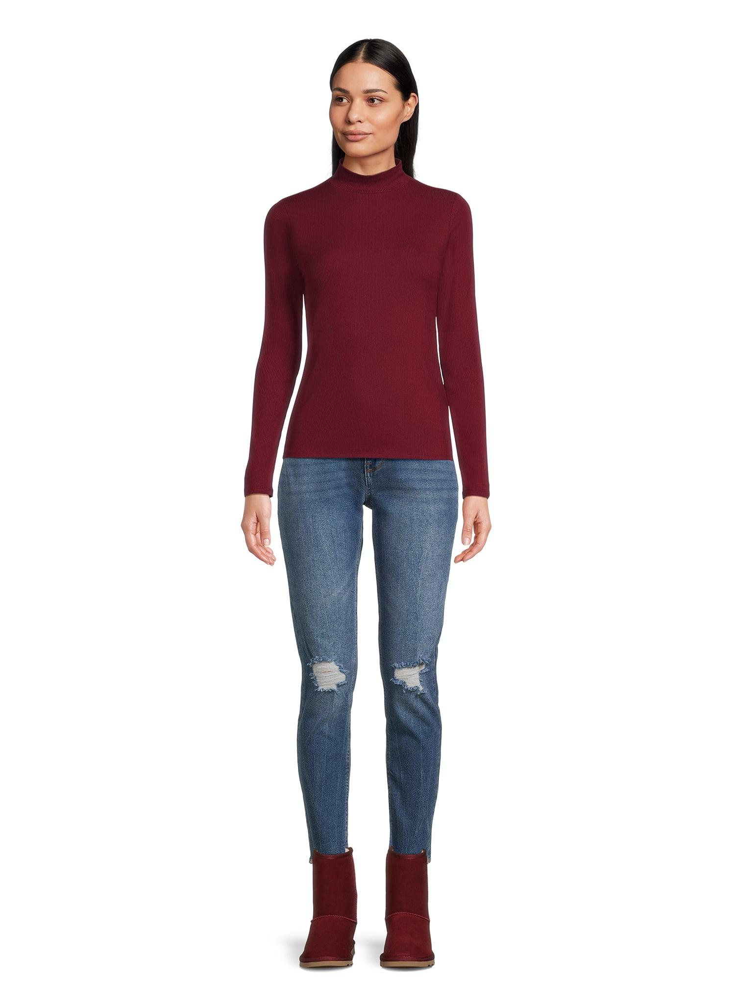 No Boundaries Women's Juniors Long Sleeve Mock Neck Top, Sizes XS-3XL