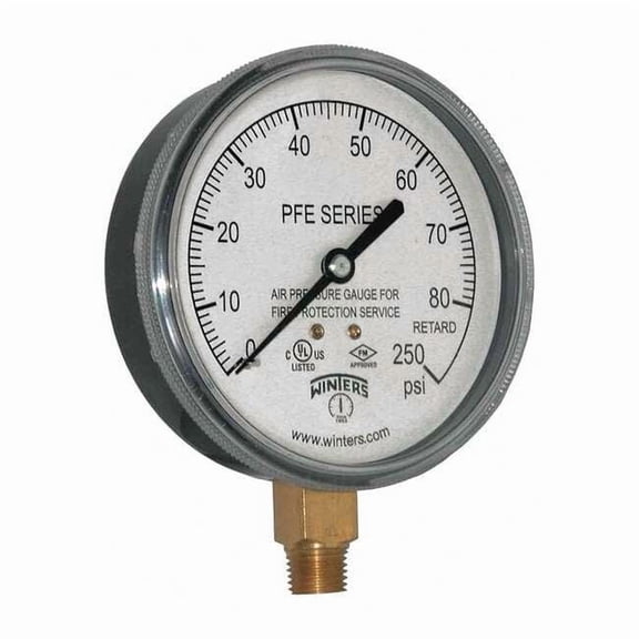 Winters Pressure Gauge, 0 to 80 psi, 1/4 in MNPT, Plastic, Black PFE3932R1