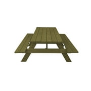 HomeRoots Green Solid Wood Outdoor Picnic Table Umbrella Hole