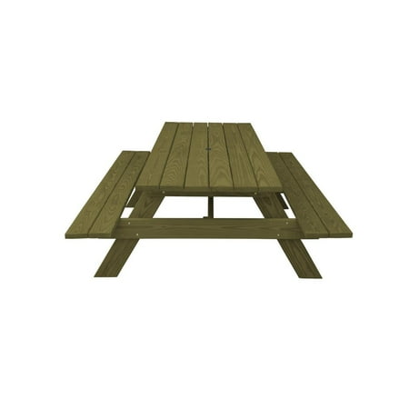 HomeRoots Green Solid Wood Outdoor Picnic Table Umbrella Hole