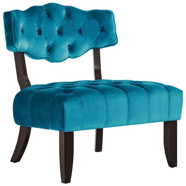 Posh Living Adrian Teal Velvet Accent Chair Armless Slipper Button