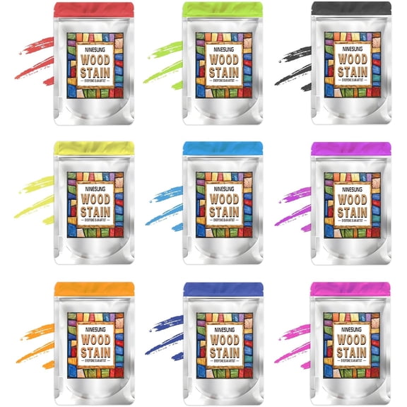 9 Colors Wood Dye Powder | Wood Stain | Wood Coloring Powder for Indoor and Outdoor | Furniture Dye | Fast Drying | Each Colors 2 Oz. | Wood Pigment Powder (9 Unique Colors)