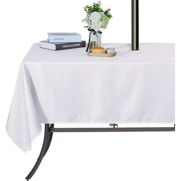 Outdoor and Indoor Tablecloth -60x84 inch White, Wrinkle Free Washable Waterproof Table Cloth with Umbrella Hole and Zipper Rectangle Table Cover for Spring/Summer/Patio/Picnic/BBQS/Party