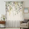 thumbnail image 2 of Eucalyptus Leaves Semi Sheer Curtains Drapes for Living Room, Bedroom, French Doors Window 72 Inches Long, Green Summer Botanical Rustic Rod Pocket Chiffon Curtain Drapery Voile Draperies Panel, 2 of 8
