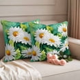 thumbnail image 2 of White Daisy Pillow Covers 2 Pack Flower Floral Green Leaf Spring Plant Watercolor Pillowcase Waterproof Outdoor Throw Pillow Cover for Patio Garden Square Cushion 26”x26”, 2 of 9
