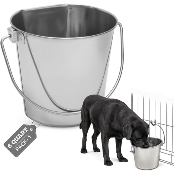 Flat Sided Stainless Steel Bucket Without Hooks - 6 Quarts